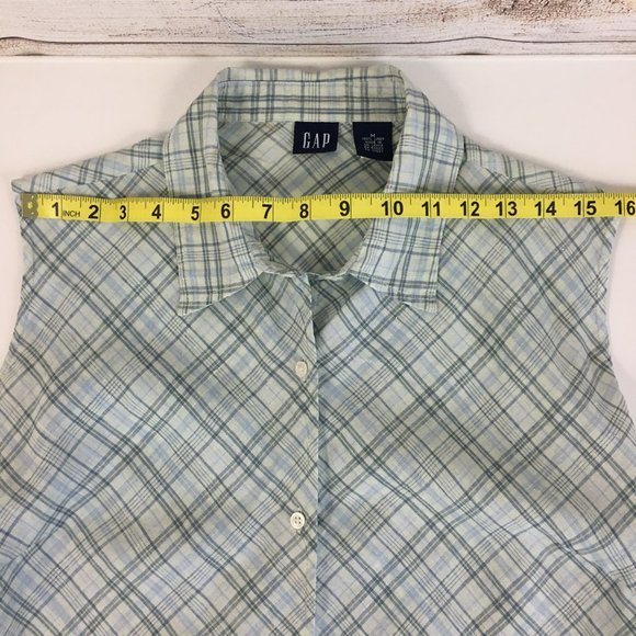 Vintage GAP Linen Sleeveless Plaid Button Front Top Y2K - Picture 7 of 11